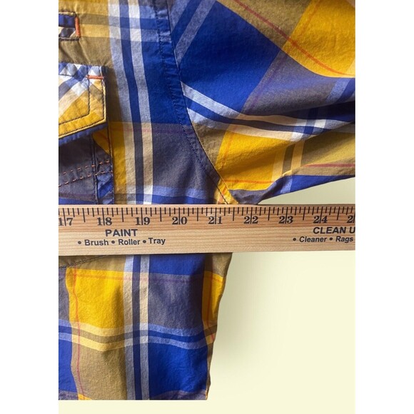 FLTR Men's Checkered Blue/Yellow Long Sleeve Snap Button Up Shirt Size Large EUC - Picture 9 of 13